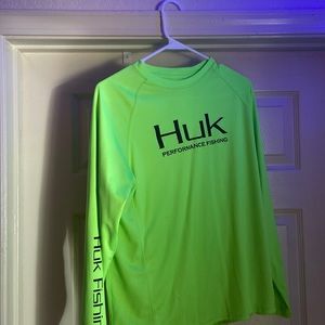 Neon green long sleeve Huk performance fishing shirt